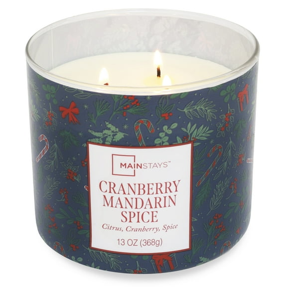 Mainstays 3-Wick Cranberry Mandarin Scented Holiday Candle, Blue Garland, 13oz.
