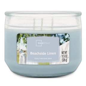 Mainstays 3-Wick Glass Jar Candle, Beachside Linen, Illusion Blue, 11.5 oz