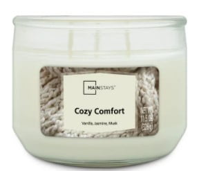 Mainstays 3-Wick Glass Jar Candle, Cozy Comfort, White, 11.5 oz