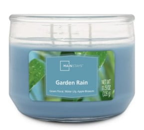 Mainstays 3-Wick Glass Jar Candle, Garden Rain, Blue, 11.5 oz