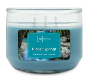 Mainstays 3-Wick Glass Jar Candle, Hidden Springs, Blue, 11.5 oz