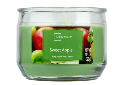 Mainstays 3-Wick Glass Jar Candle, Sweet Apple, Green, 11.5 oz