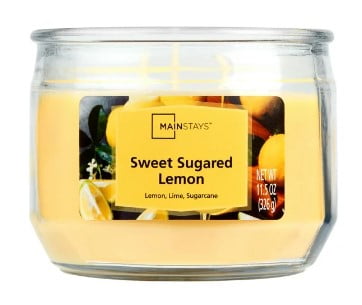 Mainstays 3-Wick Glass Jar Candle, Sweet Sugared Lemon, Yellow, 11.5 oz