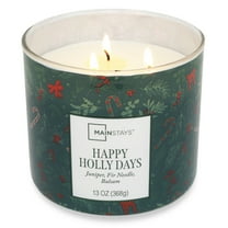 Mainstays 3-Wick Happy Holly Days Scented Candle with a Green Garland Toss Scene Wrap, 13-Ounce