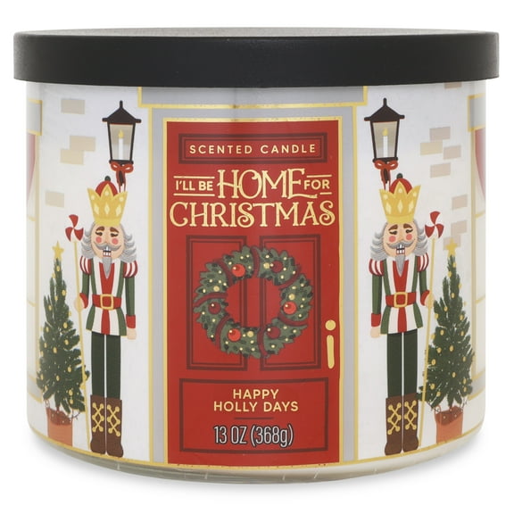 Mainstays 3-Wick Happy Holly Days Scented Candle with a Nutcracker Scene Wrap, 13-Ounce