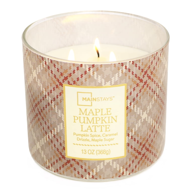 クリーミー　マダラ Mainstays 3-Wick Maple Pumpkin Latte Orange Plaid Design, 13-Ounce