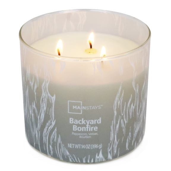 Mainstays 3-Wick Ombre Wrap Backyard Bonfire Scented Candle, 14 oz