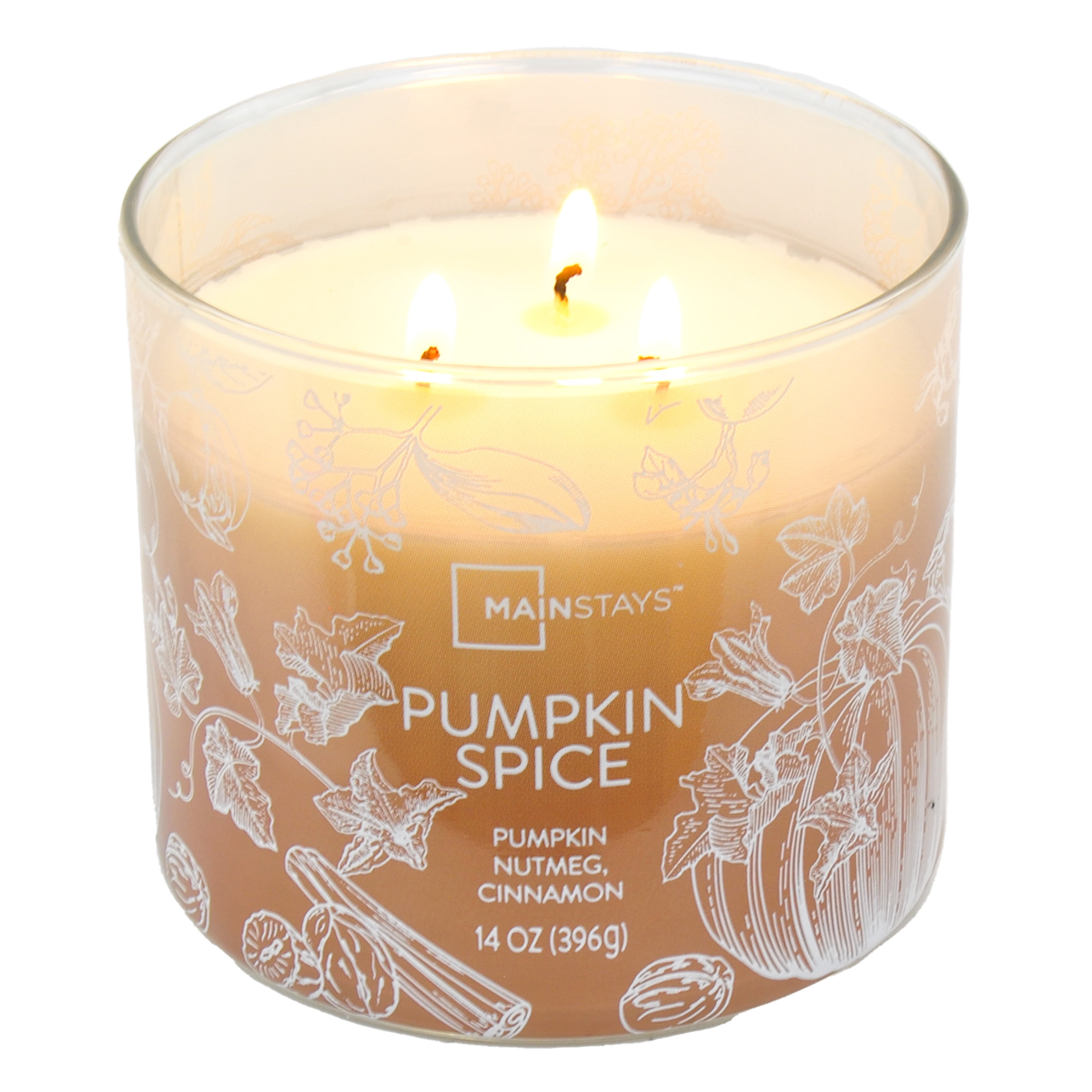 Mainstays Pumpkin Spice Scented Jar Candle, 3-Wick Ombre Wrapped, 14 oz