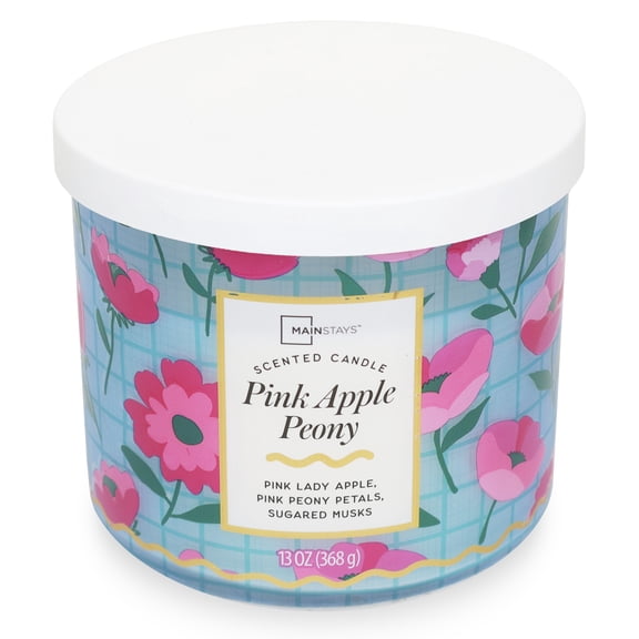 Mainstays 3-Wick Pink Apple Peony Fragrance Candle with a Decorative wrap, 13-Ounce