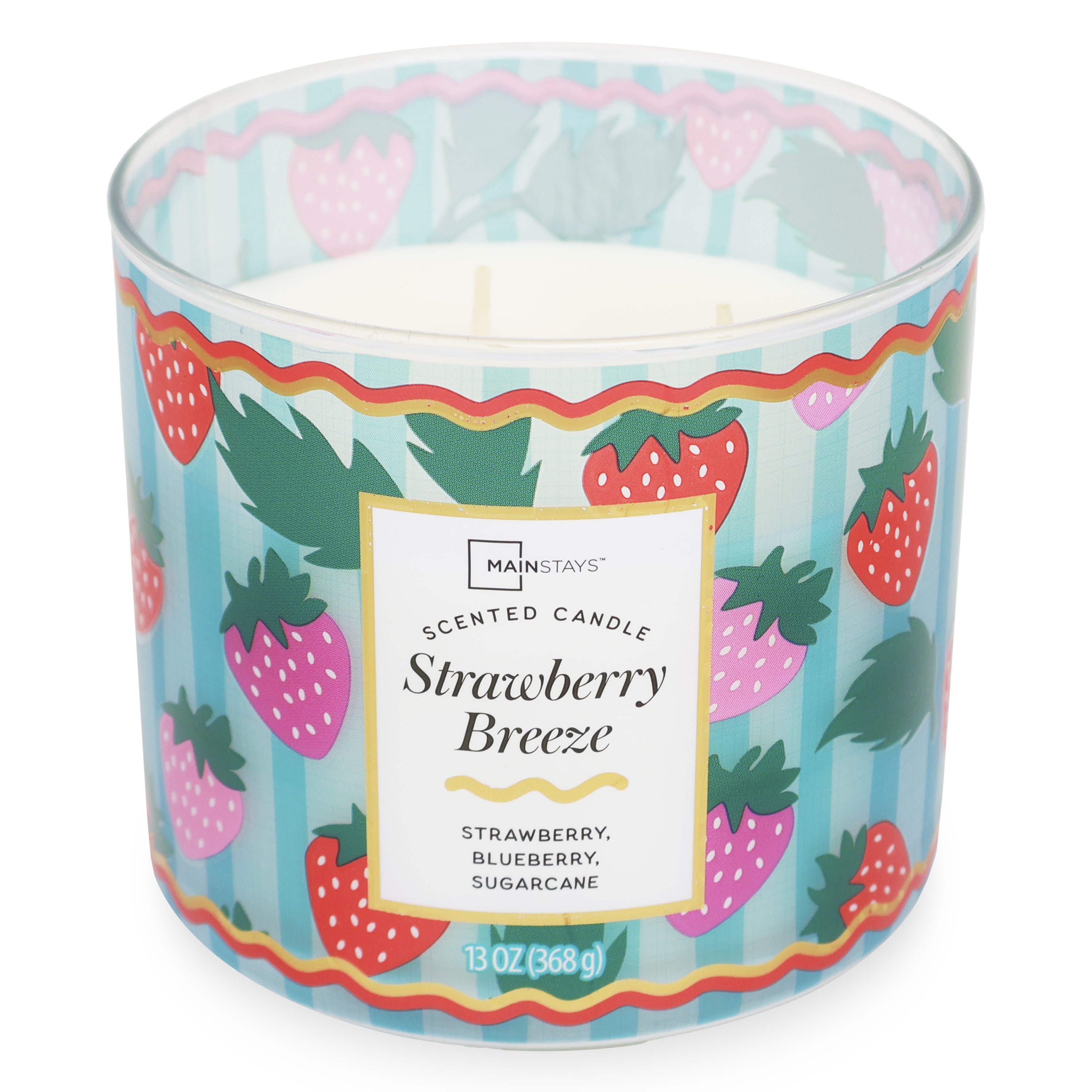 Mainstays 3-Wick Strawberry Breeze Fragrance Candle with a Decorative wrap, 13-Ounce