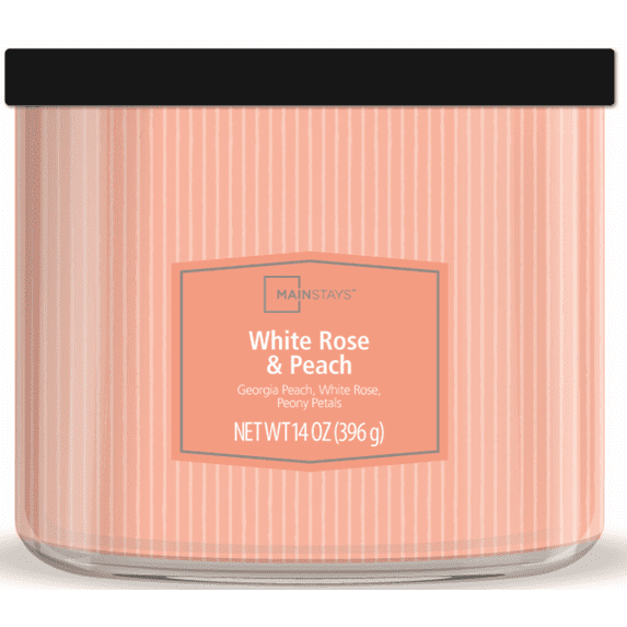 Mainstays White Rose and Peach Candle with Textured Wrap, 3-Wick, 14 oz