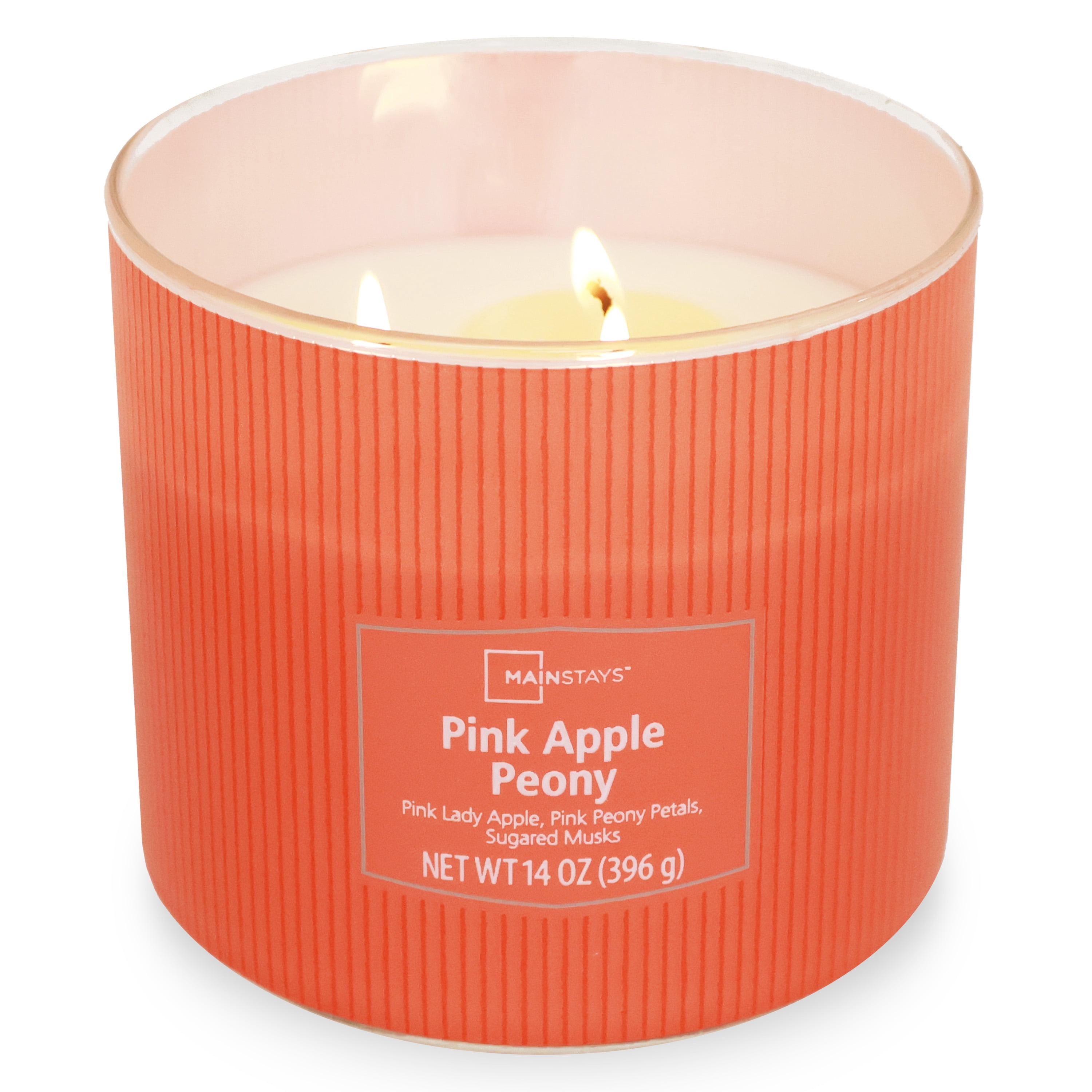 Mainstays Apple Peony Fragrance 3-Wick Textured Wrapped Jar Candle, 14 oz