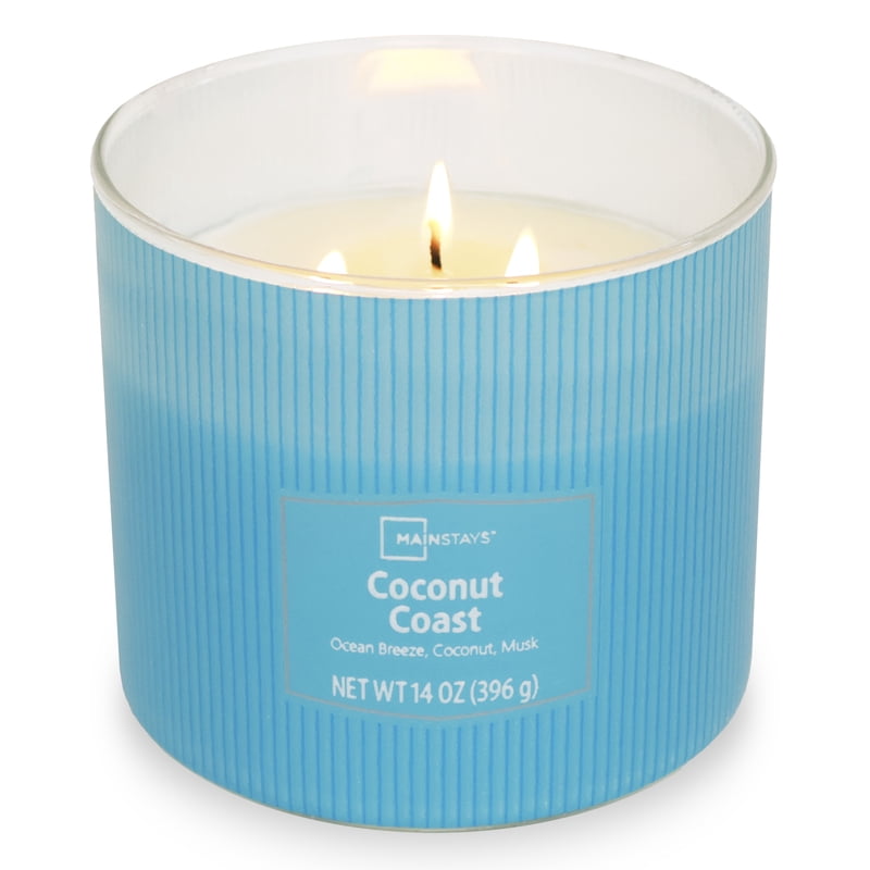 Mainstays 3-Wick Textured wrapped candle, Coconut Coast Fragrance, 14oz