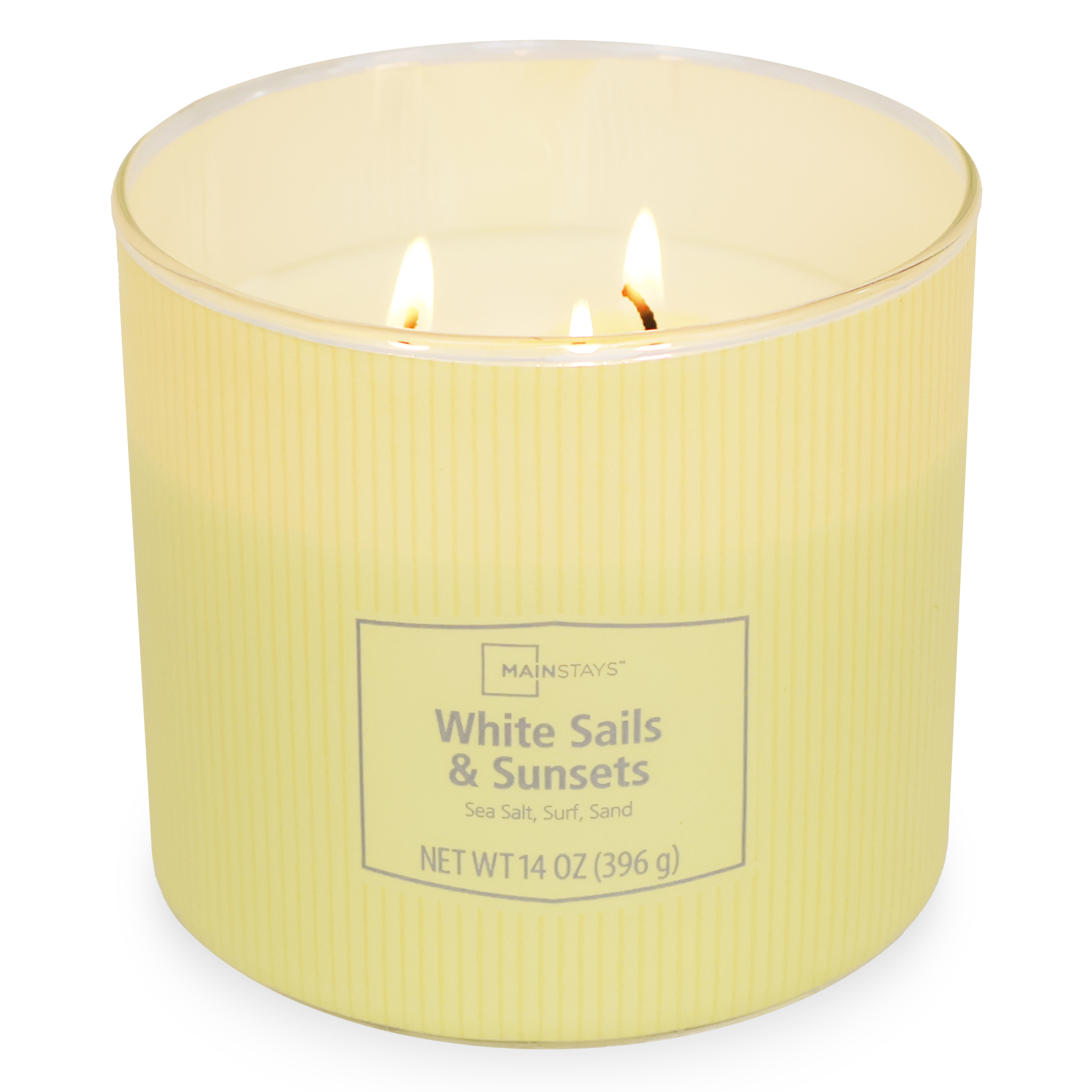 Mainstays Vela de 3 Mechas Envuelta en Textura, Velas Blancas y Atardeceres, 14 oz