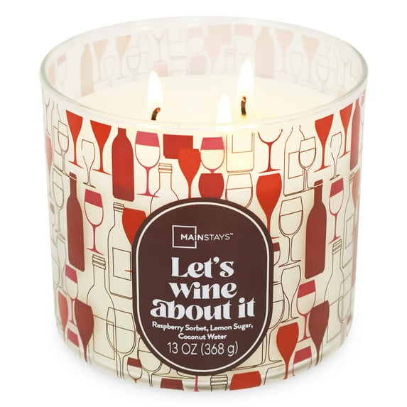Mainstays 3-Wick Valentine's Candle 'Lets Wine About It' Wrap - Raspberry Sorbet, Lemon Sugar, Coconut Water - 13-Ounce