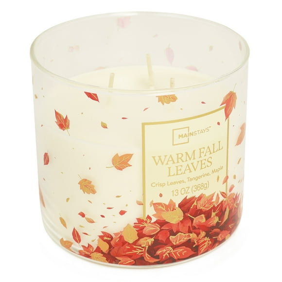 Mainstays 3-Wick Warm Fall Leave With a Leaves Design, 13-Ounce