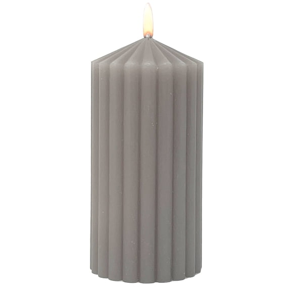 Mainstays 3 in x 6 in Single Wick Ribbed Pillar Candle, Unscented, Taupe