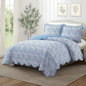Mainstays Blue Fern 3-Piece Quilt Set,Full/Queen