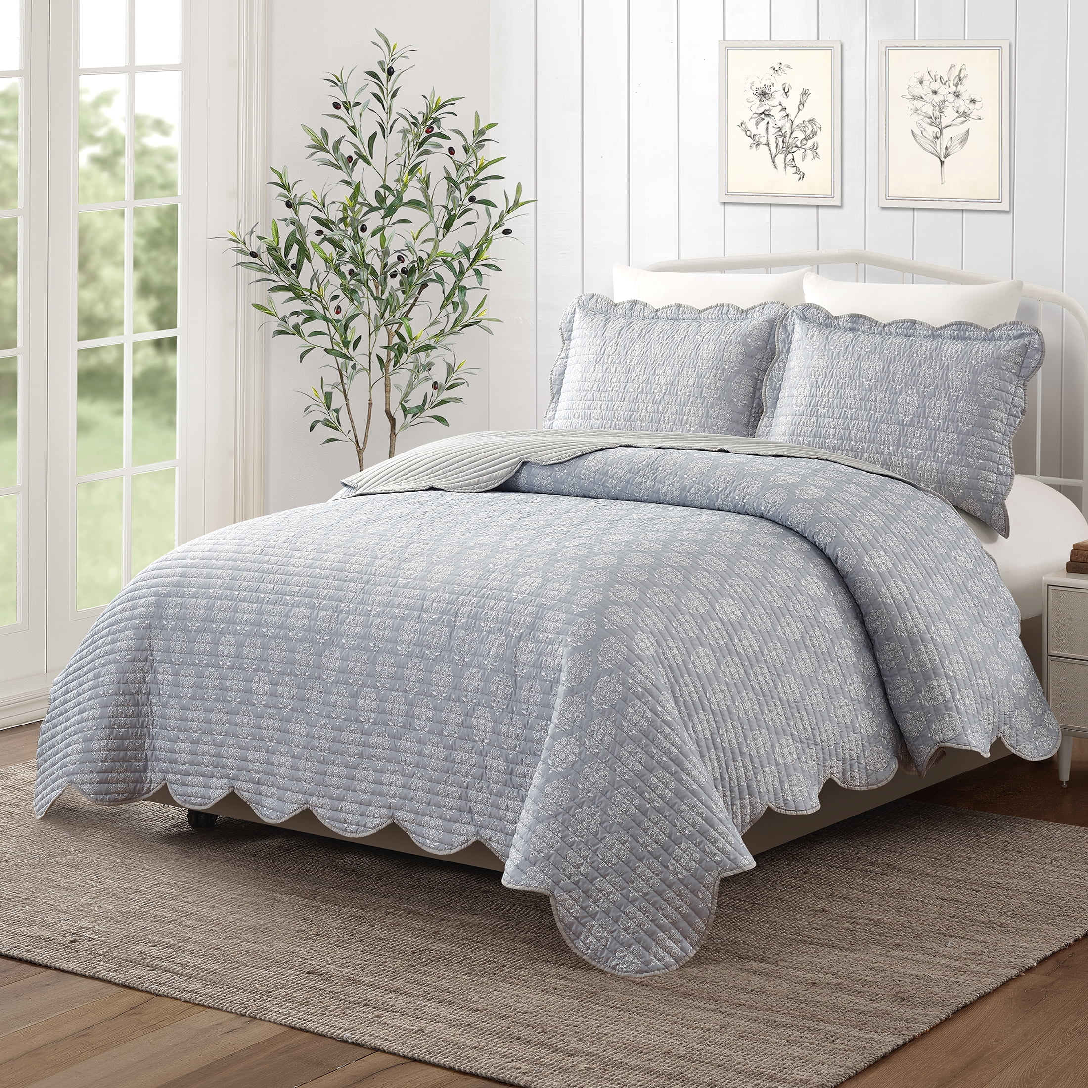 Loom and Mill 9-Piece Comforter Bed in a Bag, Elegant Damask Floral