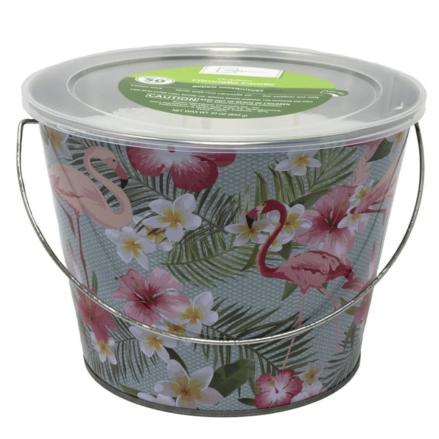 Mainstays 30-Ounce, 3-Wick Pink & Blue Flamingo Print Outdoor Citronella Candle
