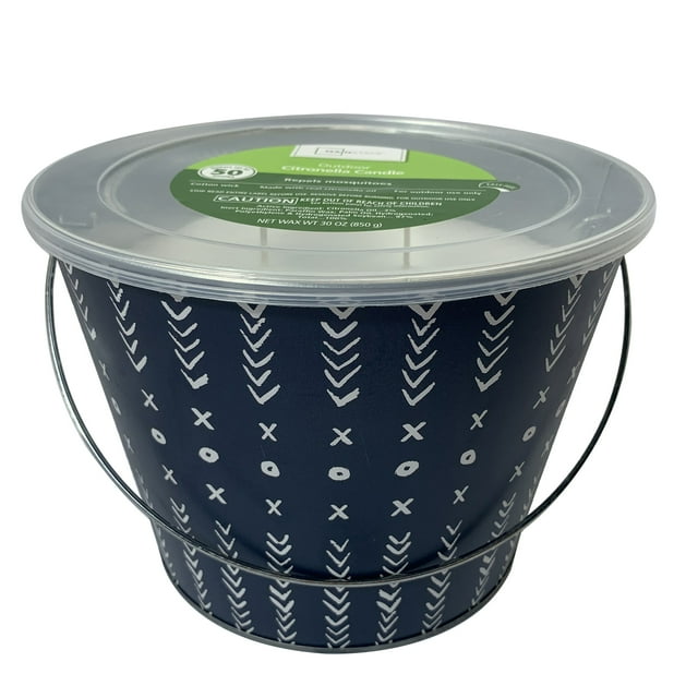 Mainstays 30Ounce, 3Wick ikat Bucket Outside Citronella Candle, Blue
