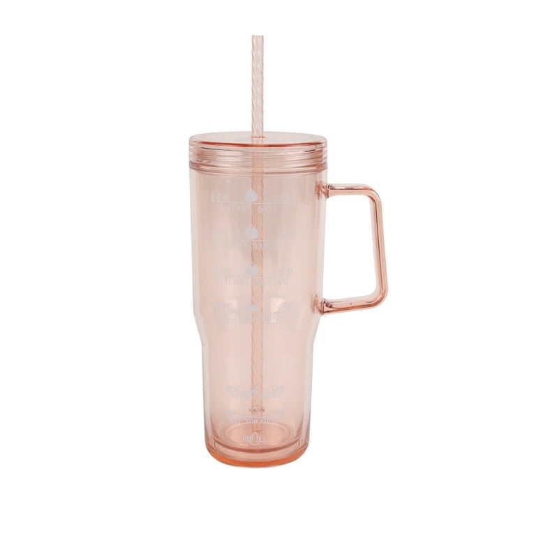 Mainstays 30 Ounce Plastic Tumbler with Handle, Pink, Dishwasher