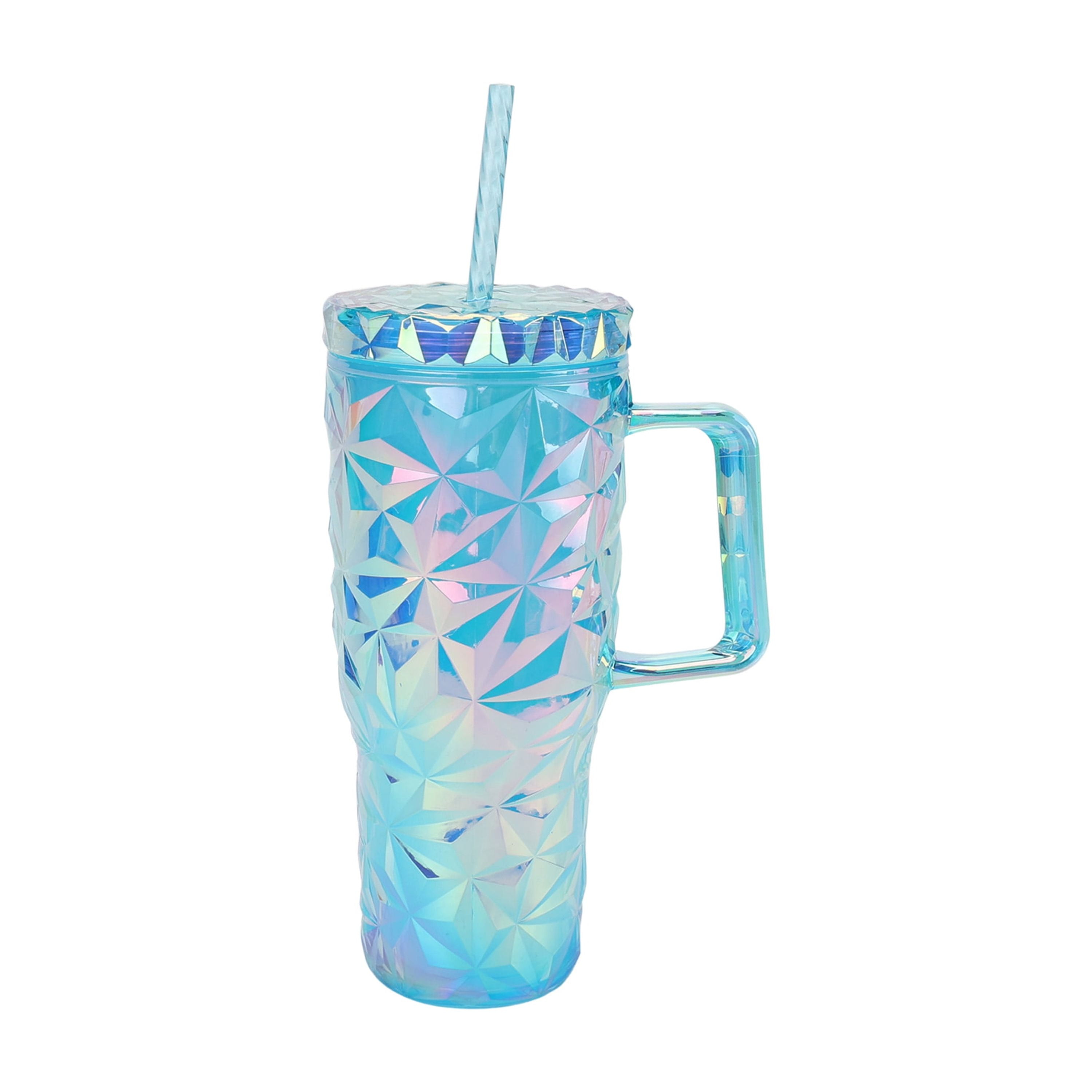 Mainstays 30-Ounce Plastic Prism Textured Tumbler with Handle, Blue