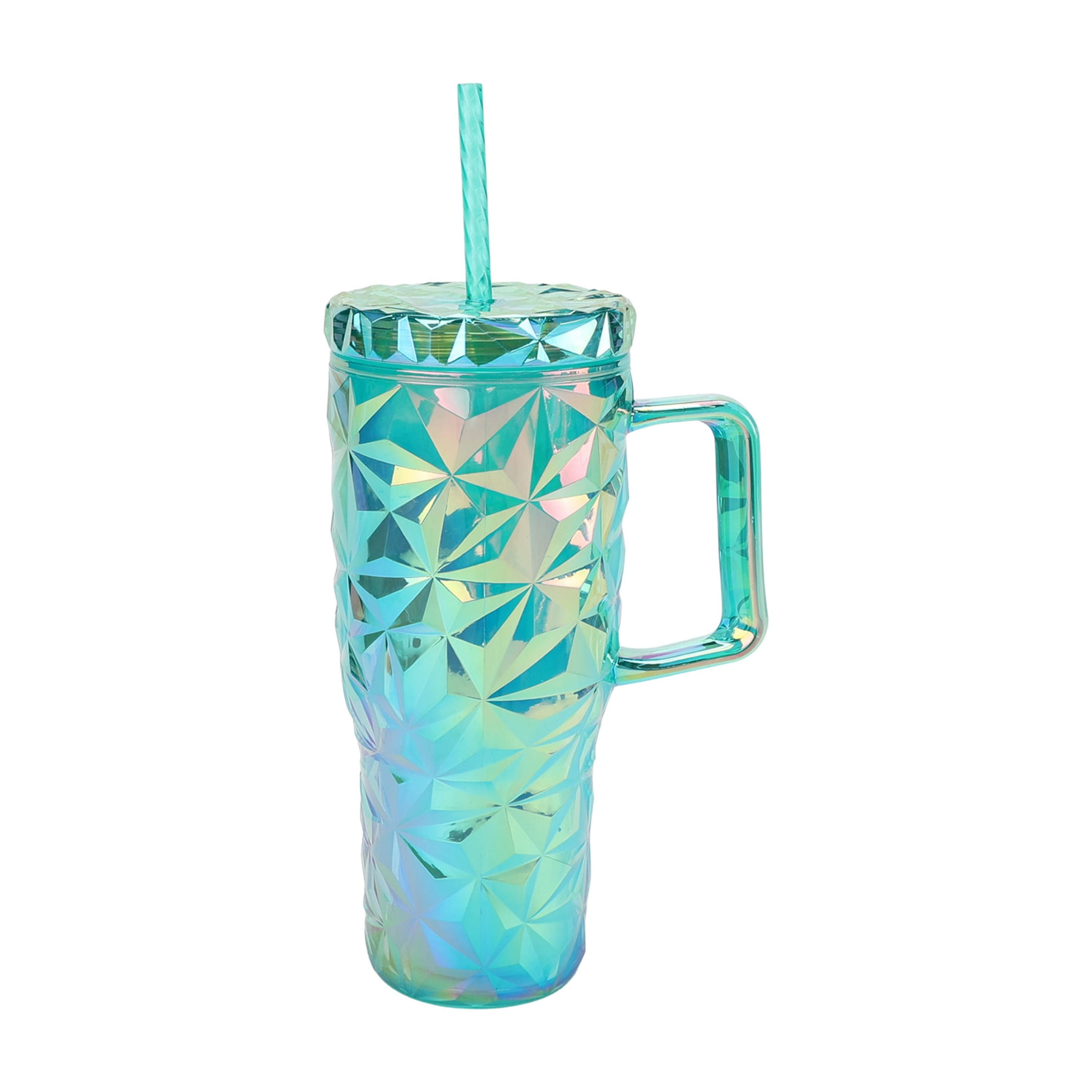 Mainstays 30-Ounce Plastic Prism Textured Tumbler with Handle, Green