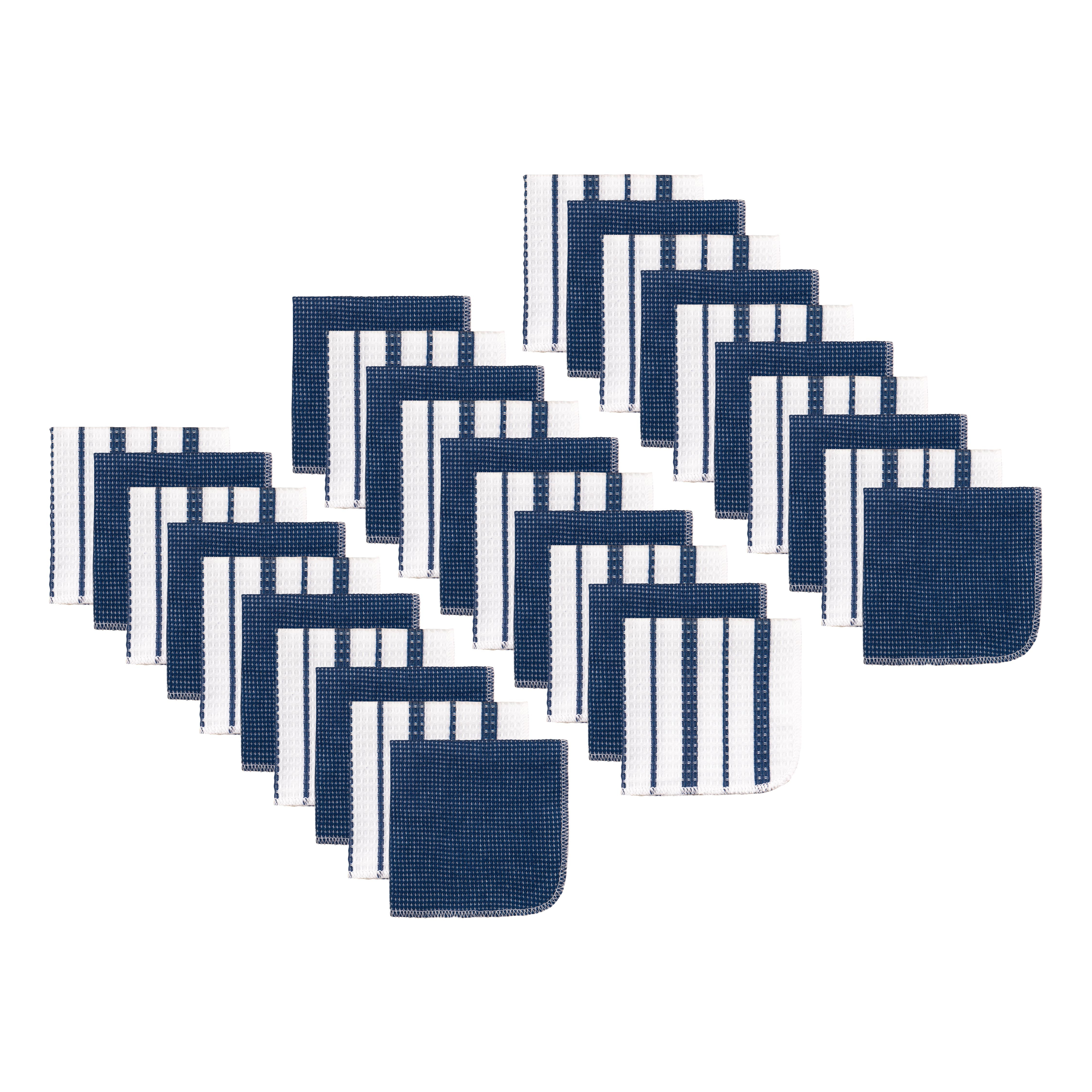 Mainstays 30 Pack 100% Cotton Waffle Dishcloths, Blue and Blue Stripe - Walmart.com