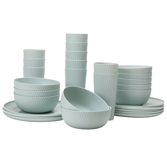 Mainstays 30-Piece Plastic Swirl Pattern Dinnerware Bundle Set, Soft Green