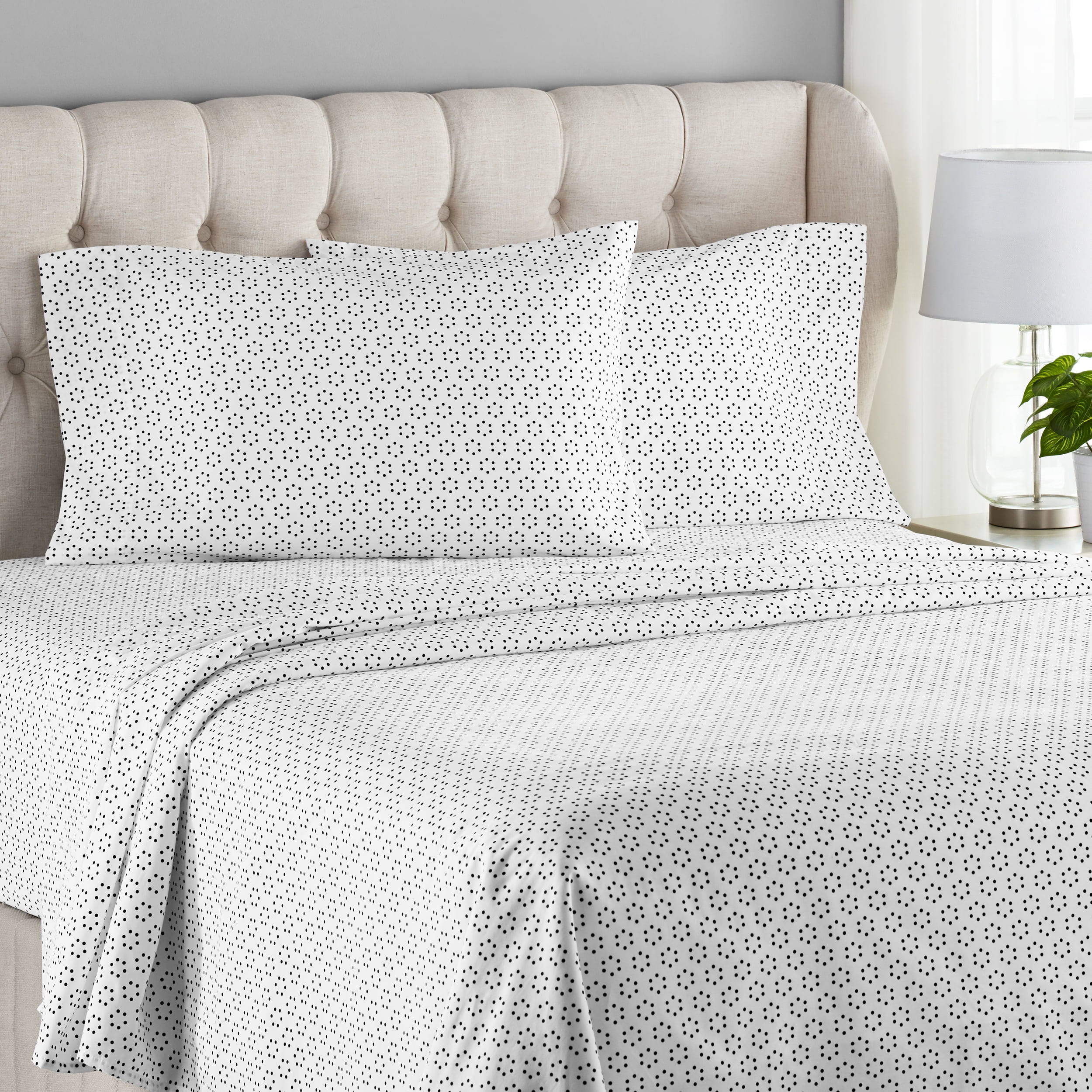 Mainstays 300 Thread Count Black Floral Dot Sheet Set, Full