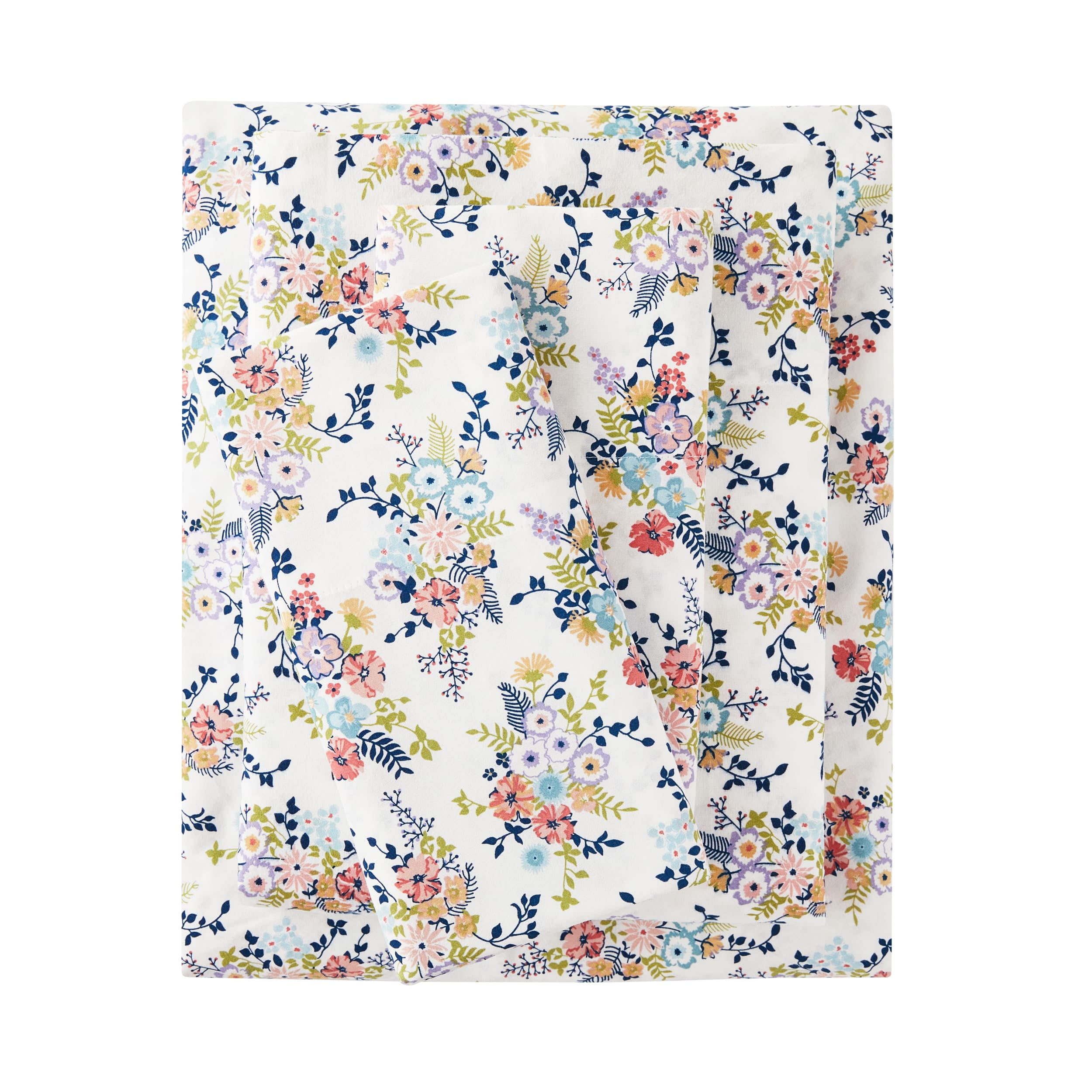 Mainstays 4-Piece 300 Thread Count Mult-Color Floral CVC Cotton Blend Bed Sheet Set, Full