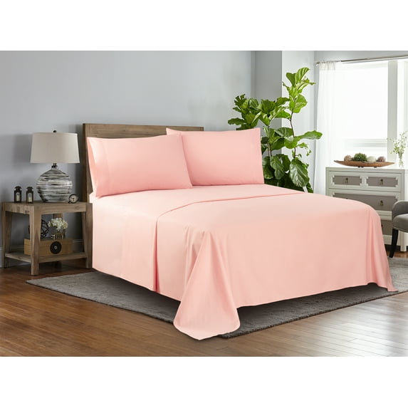 Mainstays 300 Thread Count Easy Care Percale Bed Sheet Set, Full, Blush, 4 Piece