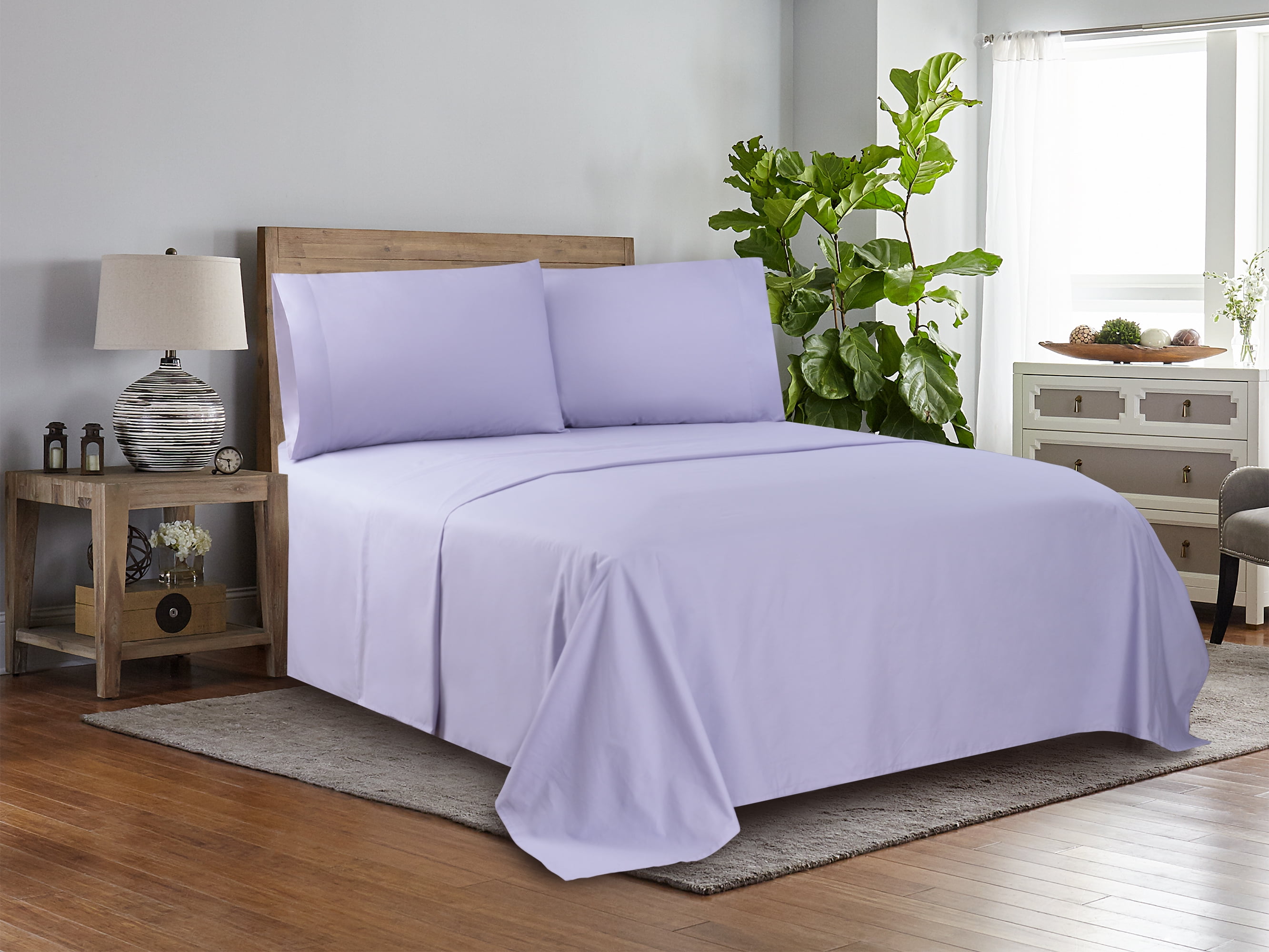 Mainstays 300 Thread Count Easy Care Percale Sheet Set, Full, Purple