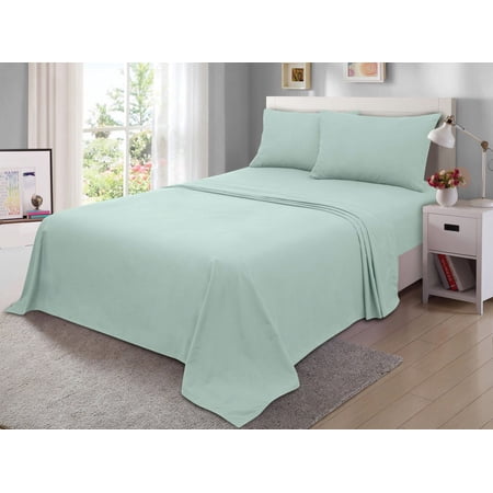 Mainstays 300 Thread Count Easy Care Percale Bed Sheet Set, Queen, Teal Cloud, 4 Piece