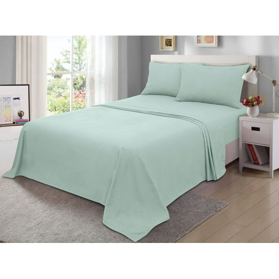 Mainstays 300 Thread Count Easy Care Percale Bed Sheet Set, Queen, Teal Cloud, 4 Piece