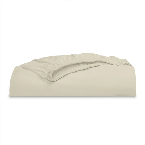 Mainstays 300 Thread Count Easy Care Percale Fitted Sheet, Papyrus Beige, Full