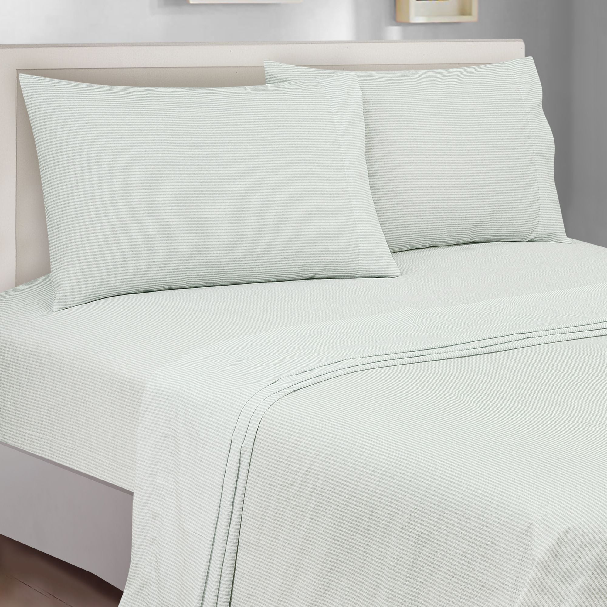 Mainstays 300 Thread Count Easy Care Percale Pillowcase Set of 2 ,King, Grey Stripes