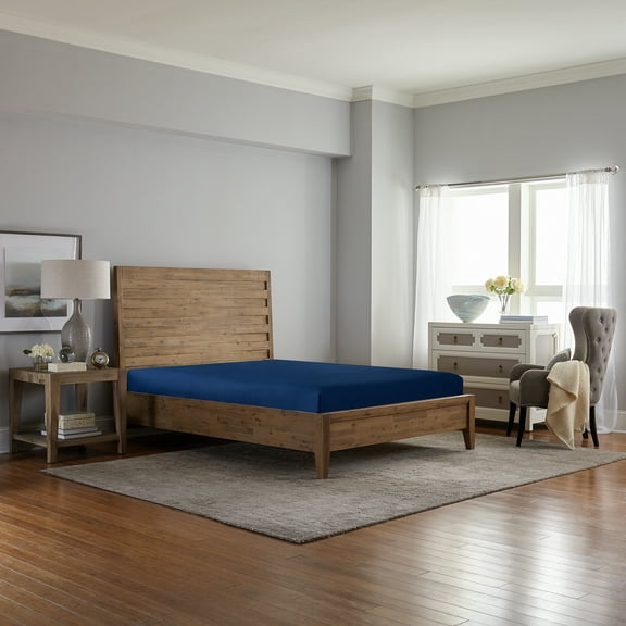 Mainstays 300TC Cotton Rich Percale Easy Care Adult/Teen Fitted Sheet, Blue Cove, Twin/Twin XL