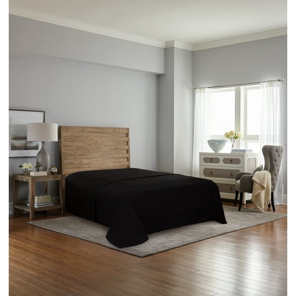 Mainstays 300TC Cotton Rich Percale Easy Care Adult/Teen Flat Sheet, Rich Black, Queen