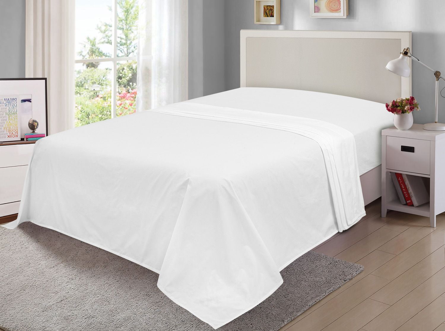 Waterproof Bed Sheet - Cotton Breathable Flat Bed Sheets Ideal for Hotels  and Hospitals for Bed Couch Machine Washable (White,King/Cal King-235 x 270