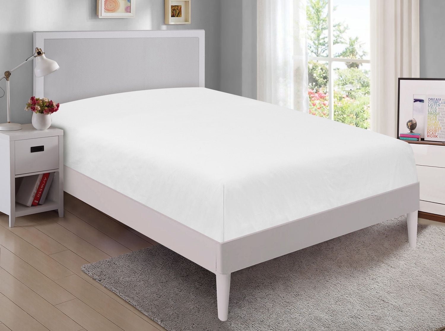 Mainstays 300TC Cotton Rich Percale Easy Care Bed Sheet, Arctic White King Fitted Sheet