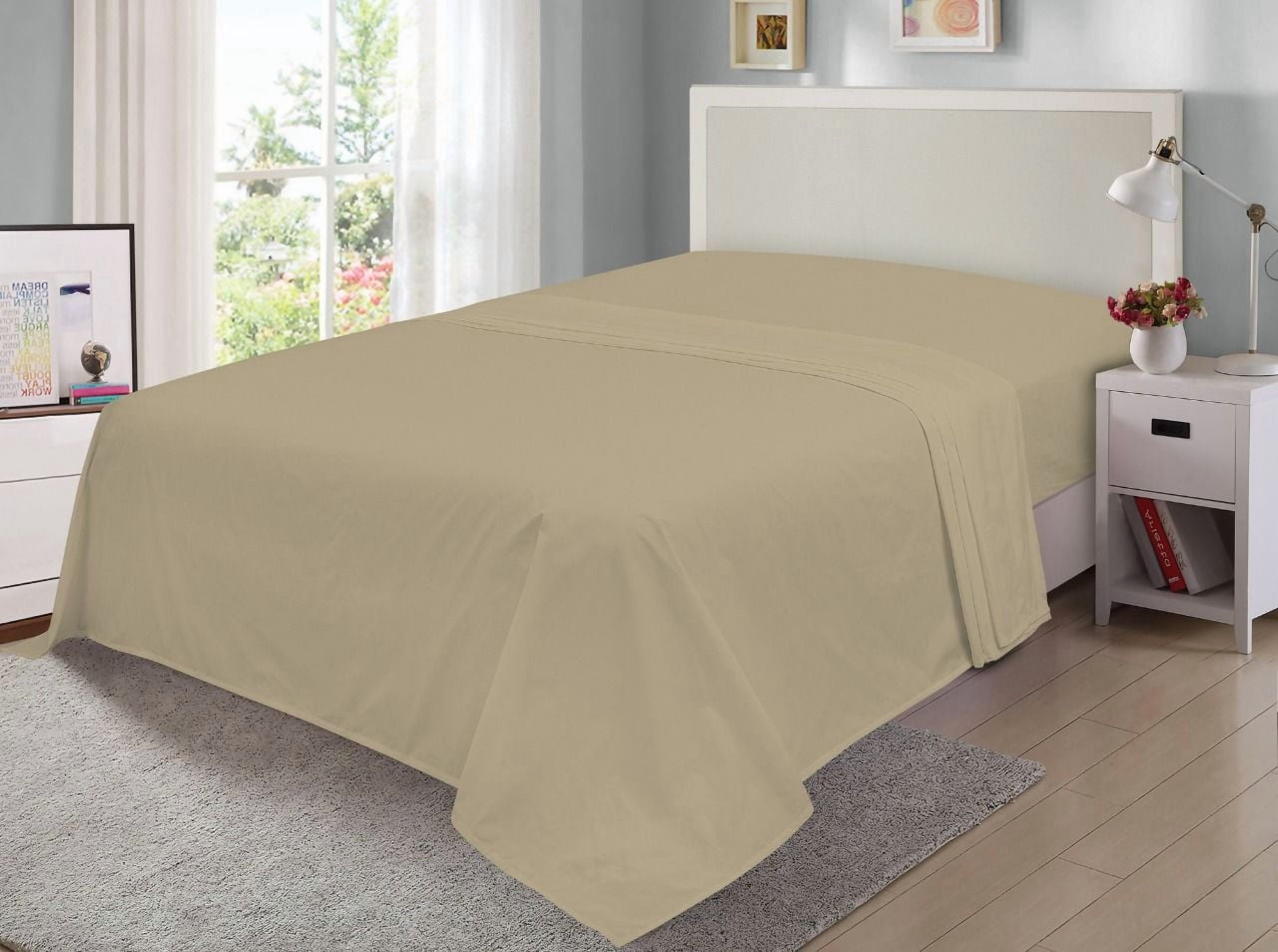 Mainstays 300TC Cotton Rich Percale Easy Care Bed Sheet,BrownStone Full Flat Sheet