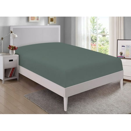 Mainstays 300TC Cotton Rich Percale Easy Care Bed Sheet, Grey Queen Fitted Sheet