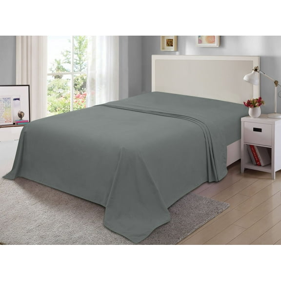 Mainstays 300TC Cotton Rich Percale Easy Care Bed Sheet Set,Grey Queen Flat Sheet