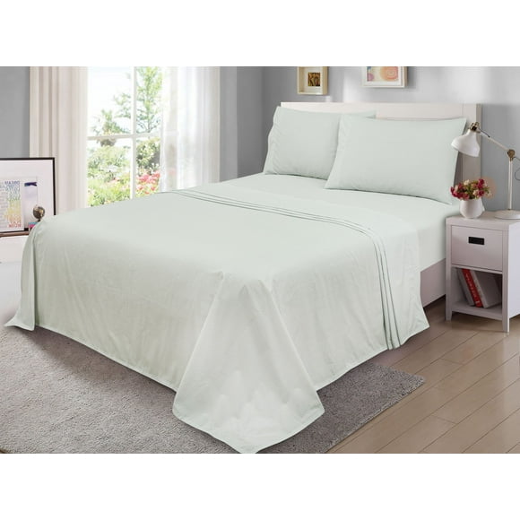 Mainstays 300TC Cotton Rich Percale Easy Care Bed Sheet Set, Full, Grey Stripes