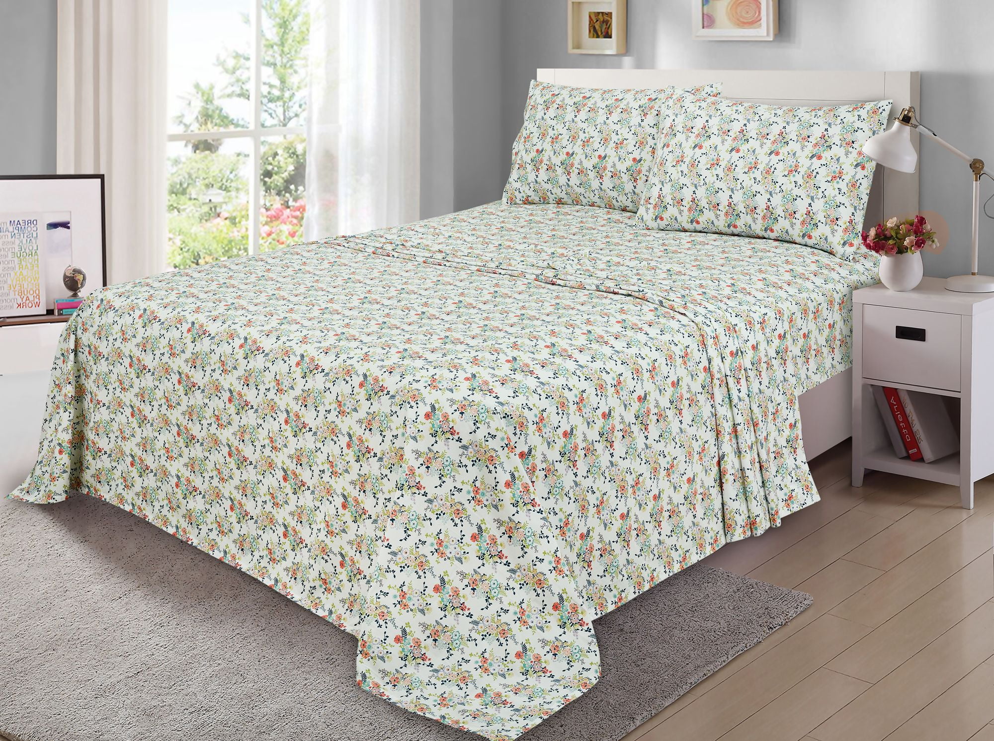 Mainstays 300TC Cotton Rich Percale Easy Care Bed Sheet Set, King