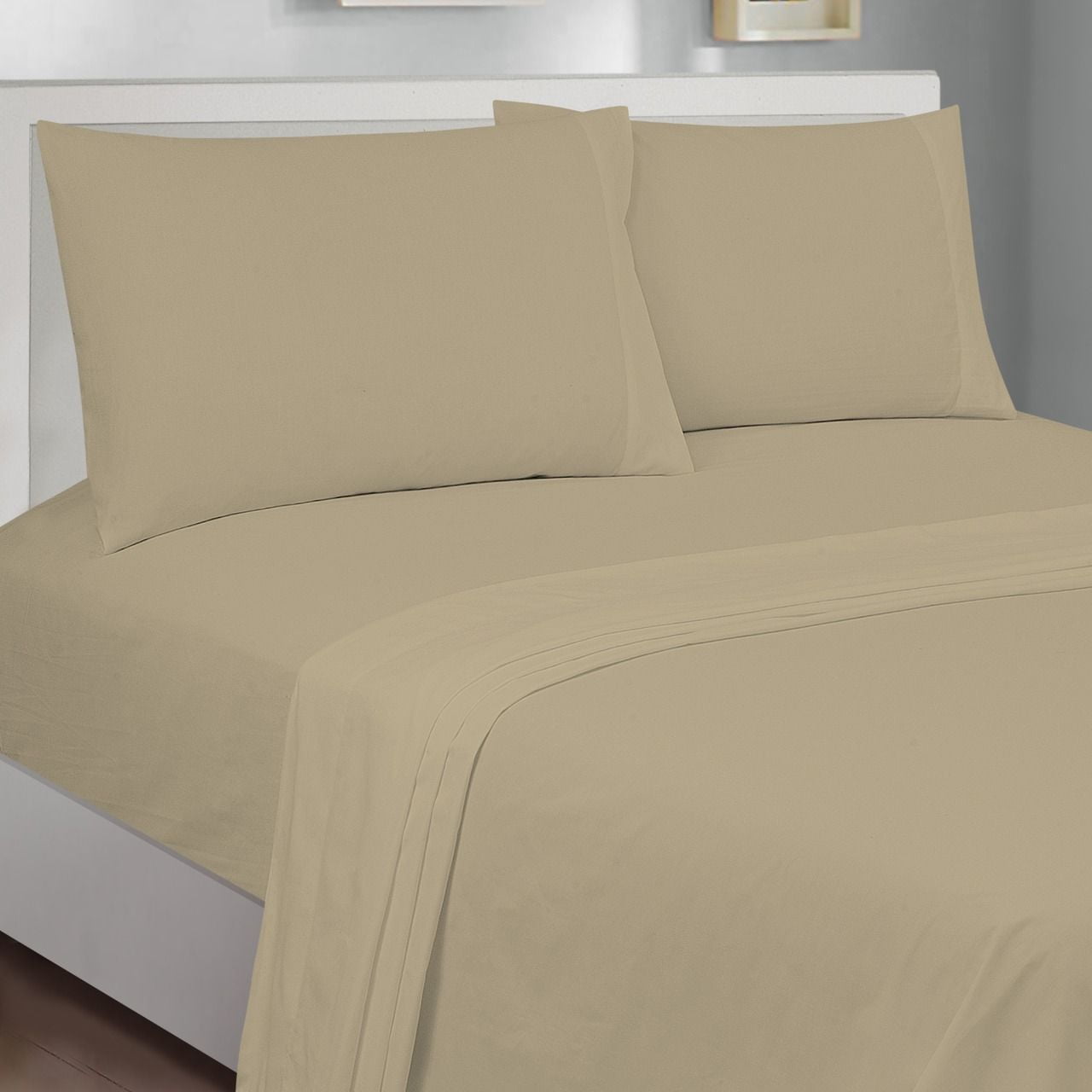 Mainstays 300TC Cotton Rich Percale Easy Care Bed Sheet Set,Pillow