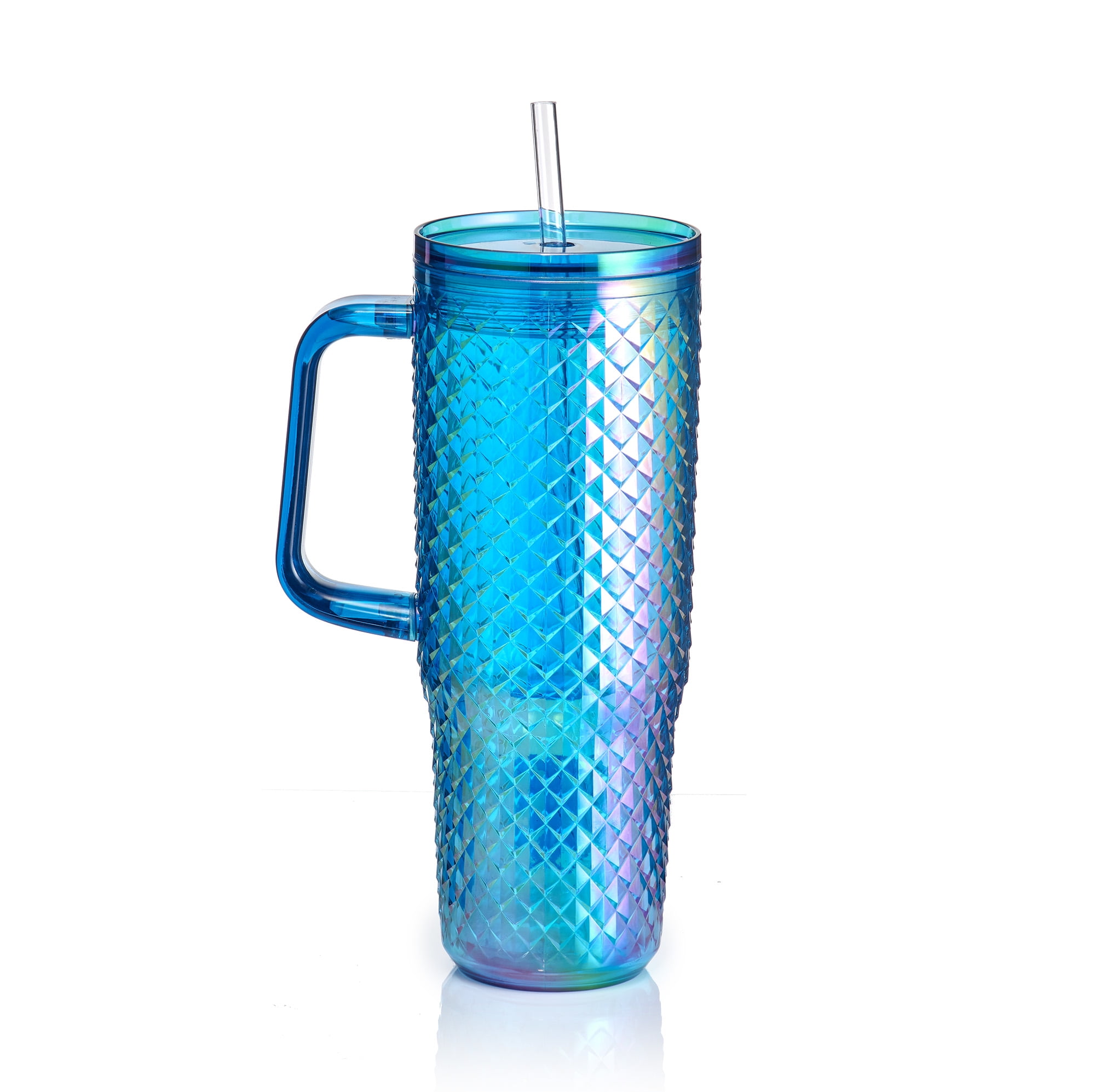 Mainstays 30oz Textured Tumbler with Straw and Handle, Diamond 