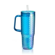 Mainstays 30oz Textured Tumbler with Straw and Handle, Diamond Iridescent Blue, 30oz, Plastic Double Wall Insulated